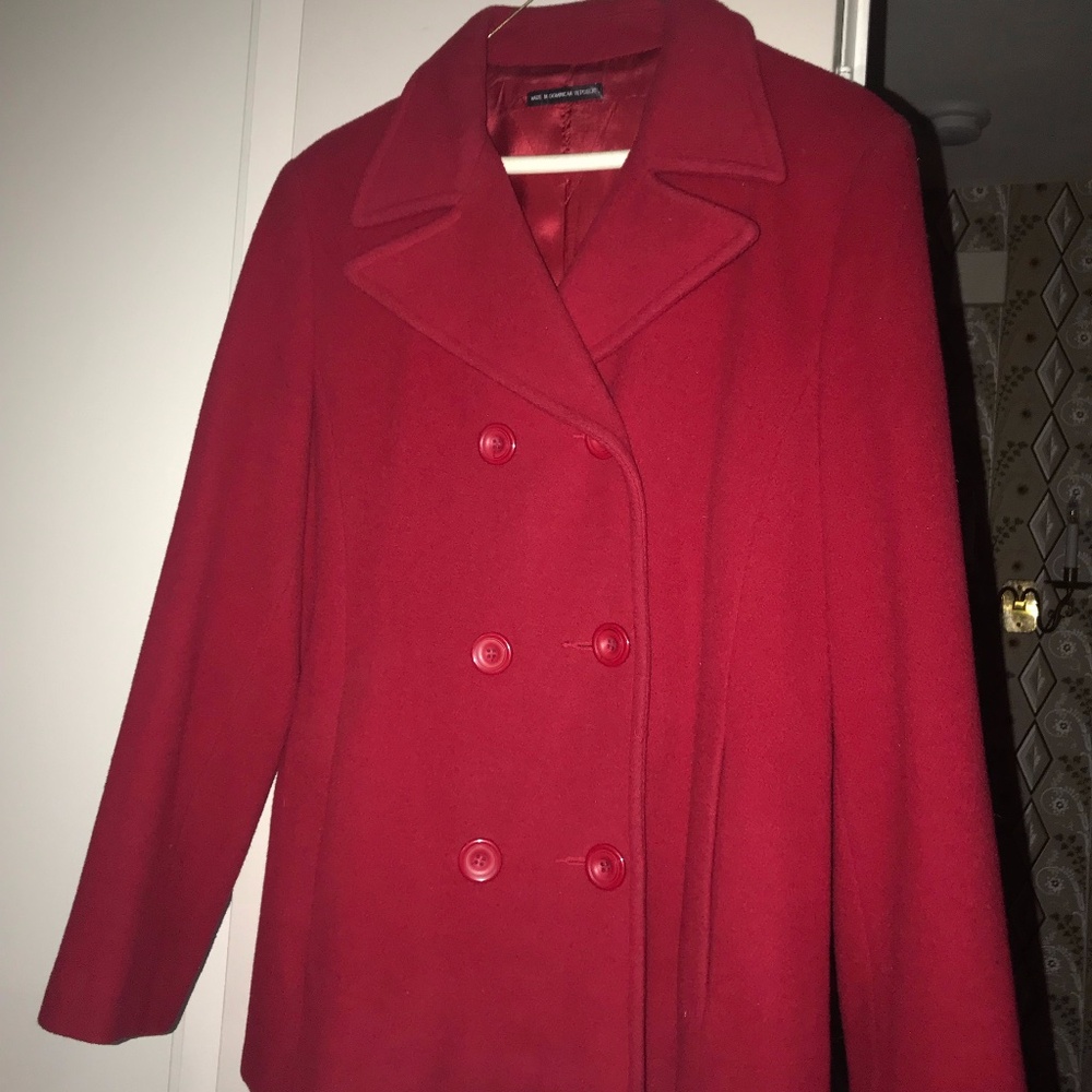 Six button red Pea  Jacket slit pockets
